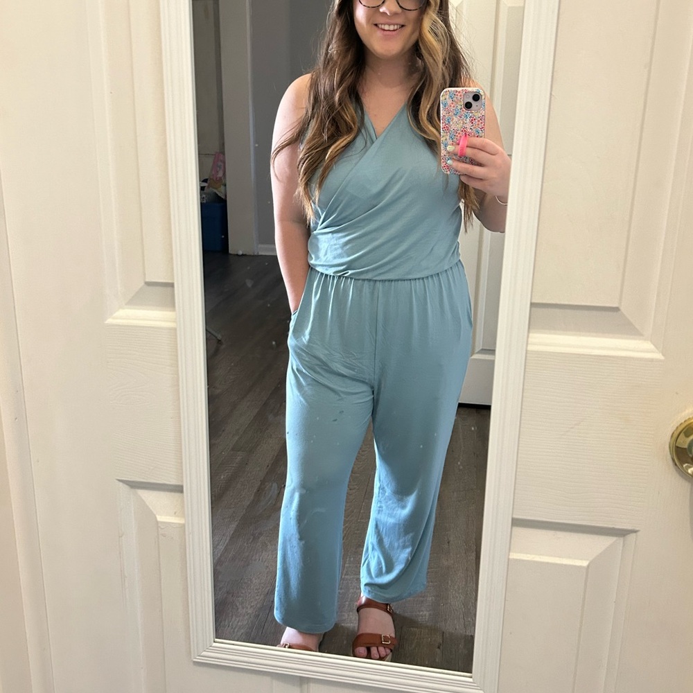 Kyte BABY Light Blue Cropped Jumpsuit